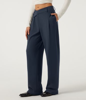 Halara DayStretch™ Mid Rise Barrel Leg Asymmetric Work Pants with Pockets