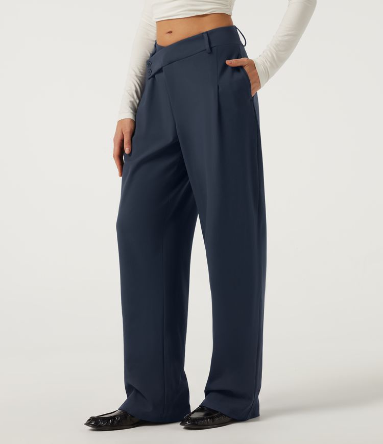 Halara DayStretch™ Mid Rise Barrel Leg Asymmetric Work Pants with Pockets