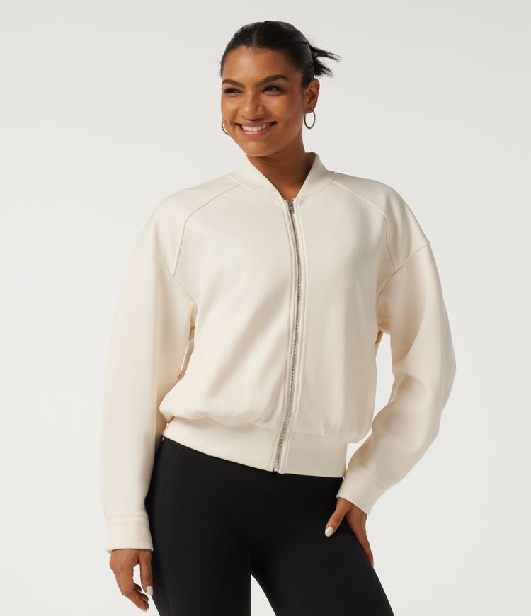 Stand Collar Long Sleeve Fleece Casual Jacket with Pockets
