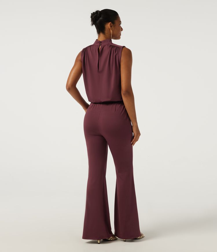 Mock Neck Sleeveless Flare Keyhole Back Party Jumpsuit with Pockets - Easy Peezy Edition Mock Neck Sleeveless Flare Keyhole Back Party Jumpsuit with Pockets - Easy Peezy Edition