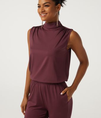 Mock Neck Sleeveless Flare Keyhole Back Party Jumpsuit with Pockets - Easy Peezy Edition Mock Neck Sleeveless Flare Keyhole Back Party Jumpsuit with Pockets - Easy Peezy Edition
