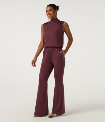 Mock Neck Sleeveless Flare Keyhole Back Party Jumpsuit with Pockets - Easy Peezy Edition Mock Neck Sleeveless Flare Keyhole Back Party Jumpsuit with Pockets - Easy Peezy Edition