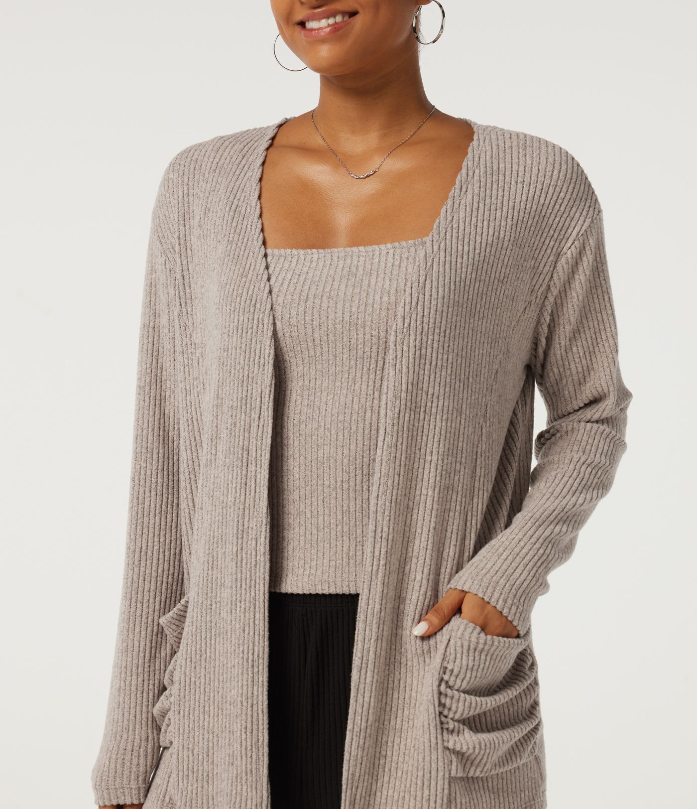 Ribbed Knit Long Sleeve Casual Cardigans with Pockets Ribbed Knit Long Sleeve Casual Cardigans with Pockets
