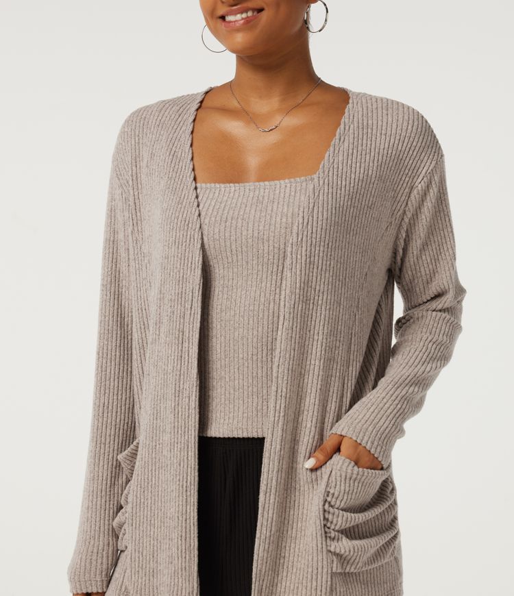 Ribbed Knit Long Sleeve Casual Cardigans with Pockets Ribbed Knit Long Sleeve Casual Cardigans with Pockets
