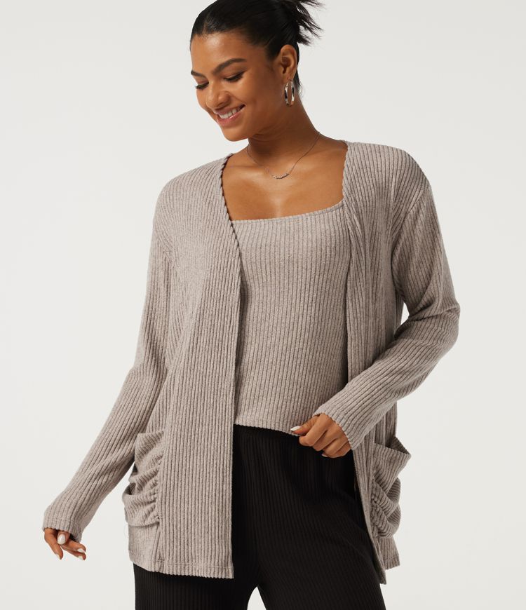 Ribbed Knit Long Sleeve Casual Cardigans with Pockets Ribbed Knit Long Sleeve Casual Cardigans with Pockets