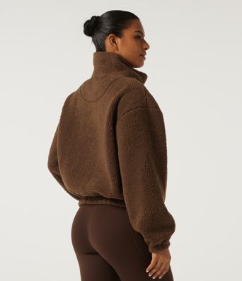 Veste sherpa de yoga à col roulé et manches longues avec poches