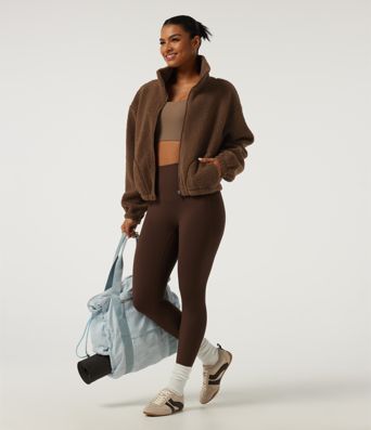 Veste sherpa de yoga à col roulé et manches longues avec poches