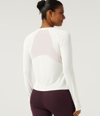 Round Neck Long Sleeve Contrast Mesh Running Sports Top with Thumbholes Round Neck Long Sleeve Contrast Mesh Running Sports Top with Thumbholes