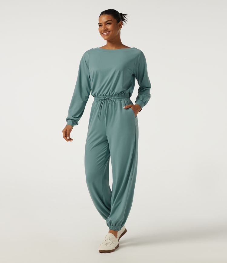 One Shoulder Long Sleeve Drawstring Casual Jumpsuit with Pockets - Easy Peezy Edition One Shoulder Long Sleeve Drawstring Casual Jumpsuit with Pockets - Easy Peezy Edition