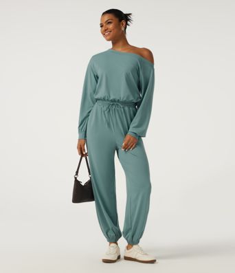 One Shoulder Long Sleeve Drawstring Casual Jumpsuit with Pockets - Easy Peezy Edition One Shoulder Long Sleeve Drawstring Casual Jumpsuit with Pockets - Easy Peezy Edition
