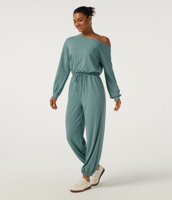One Shoulder Long Sleeve Drawstring Casual Jumpsuit with Pockets - Easy Peezy Edition One Shoulder Long Sleeve Drawstring Casual Jumpsuit with Pockets - Easy Peezy Edition