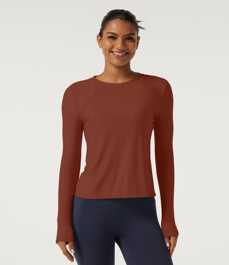 Round Neck Long Sleeve Yoga Top-UPF40+ Round Neck Long Sleeve Yoga Top-UPF40+