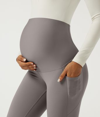 SoftlyZero™ Super High Waisted Skinny Yoga Maternity 7/8 Leggings with Pockets