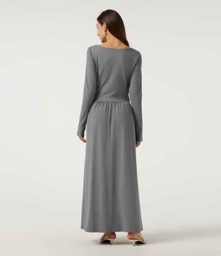 Ultimate Gray Robe longue évasée à col bateau et manches longues avec poches / 2