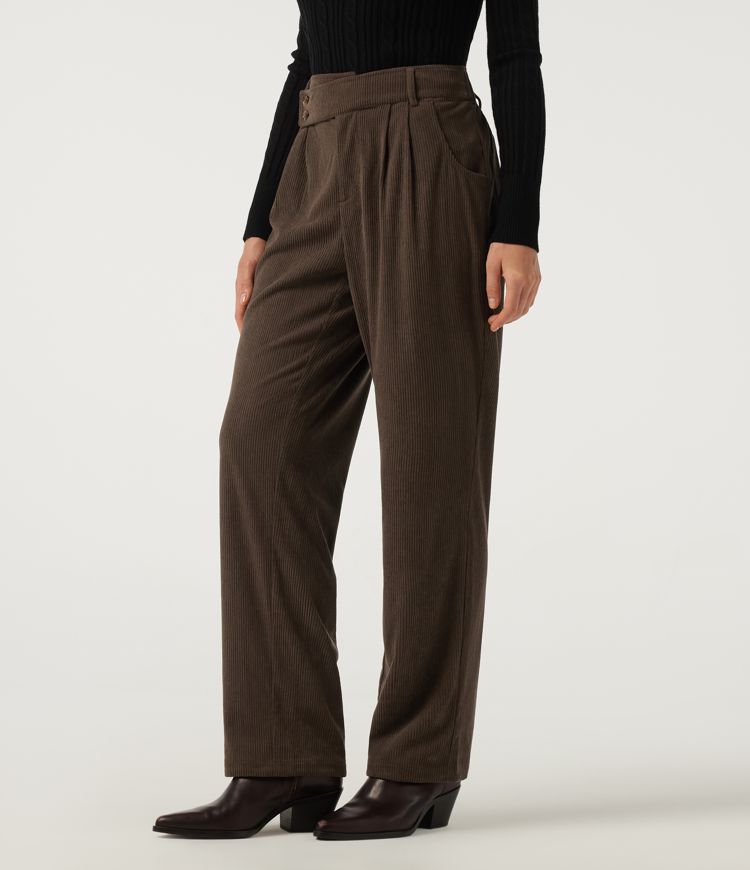 Pantalon décontracté en velours côtelé, taille mi-haute, jambe droite, coupe asymétrique, avec poches