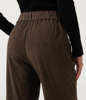 Pantalon décontracté en velours côtelé, taille mi-haute, jambe droite, coupe asymétrique, avec poches