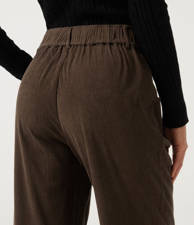 Pantalon décontracté en velours côtelé, taille mi-haute, jambe droite, coupe asymétrique, avec poches