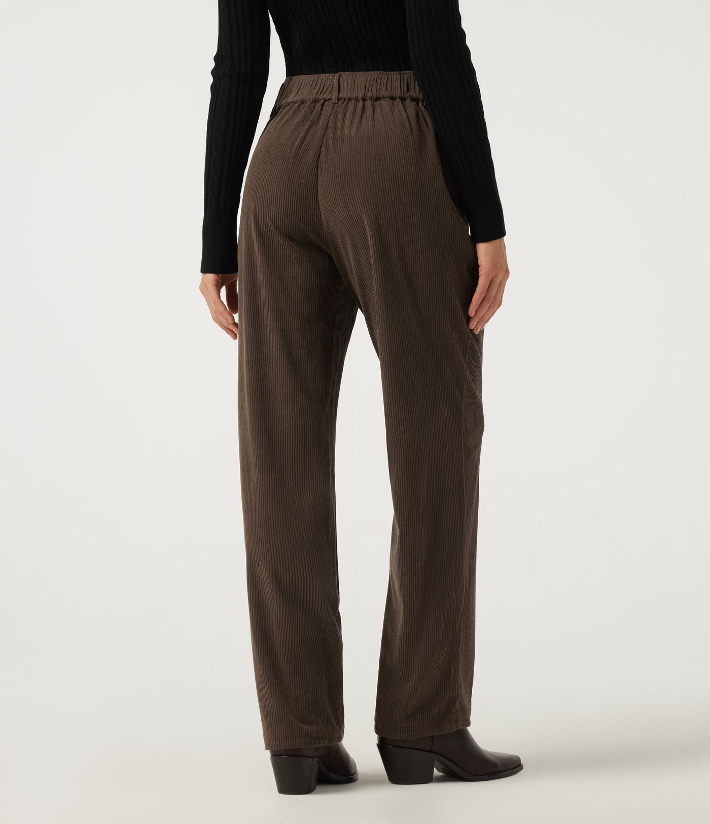 Pantalon décontracté en velours côtelé, taille mi-haute, jambe droite, coupe asymétrique, avec poches