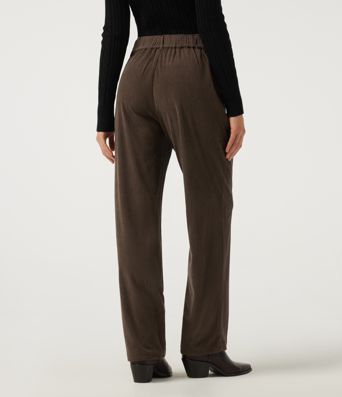 Pantalon décontracté en velours côtelé, taille mi-haute, jambe droite, coupe asymétrique, avec poches