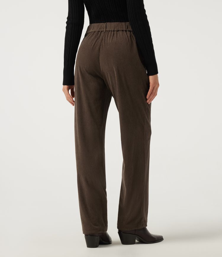 Pantalon décontracté en velours côtelé, taille mi-haute, jambe droite, coupe asymétrique, avec poches