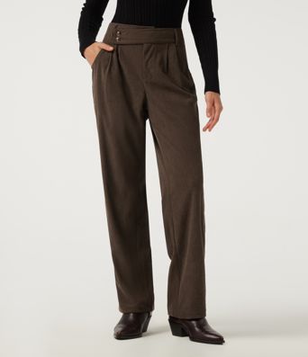 Pantalon décontracté en velours côtelé, taille mi-haute, jambe droite, coupe asymétrique, avec poches
