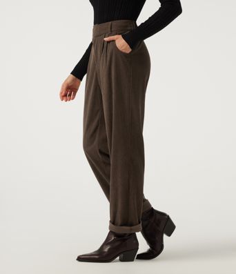 Pantalon décontracté en velours côtelé, taille mi-haute, jambe droite, coupe asymétrique, avec poches