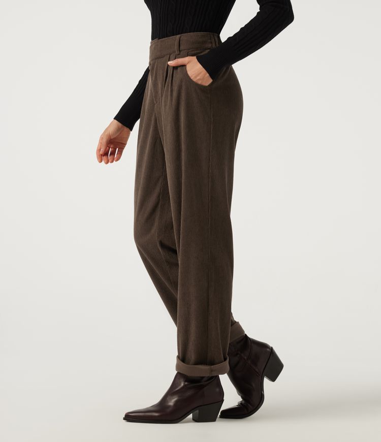 Pantalon décontracté en velours côtelé, taille mi-haute, jambe droite, coupe asymétrique, avec poches