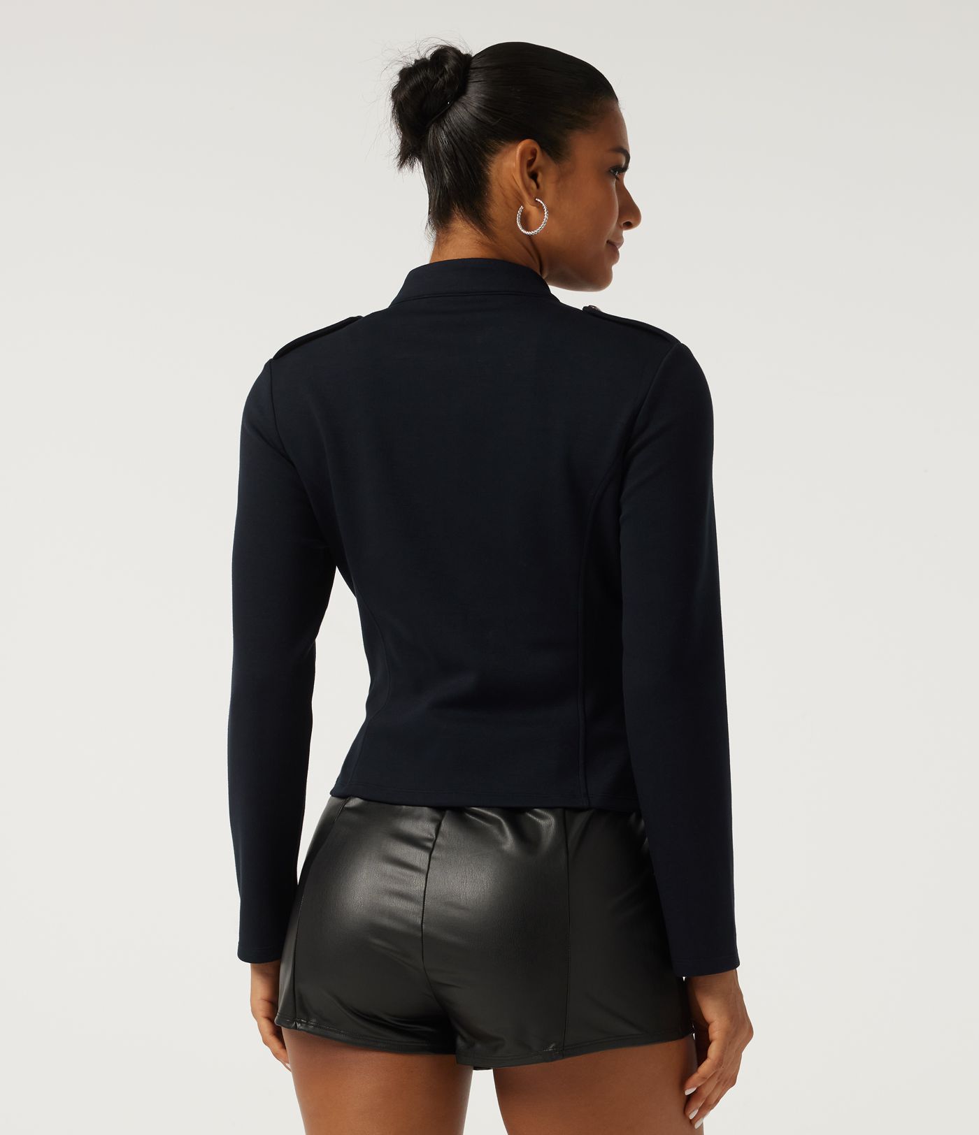 Mock Neck Long Sleeve Open Front Work Jacket