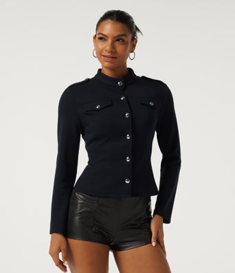 Mock Neck Long Sleeve Open Front Work Jacket
