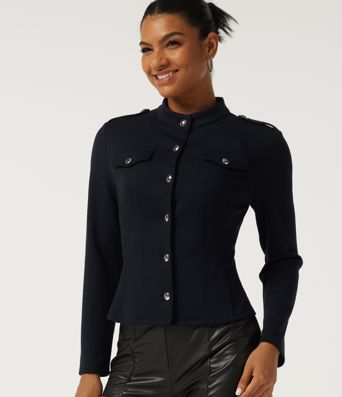 Mock Neck Long Sleeve Open Front Work Jacket