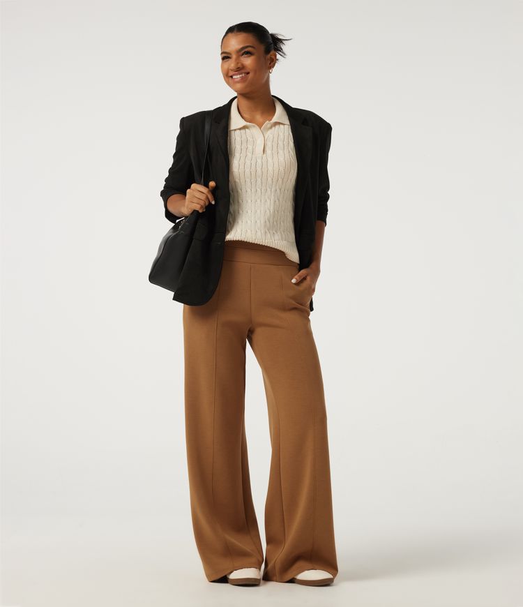 SpacerTek™ High Waisted Wide Leg Pintuck Work Pants with Pockets