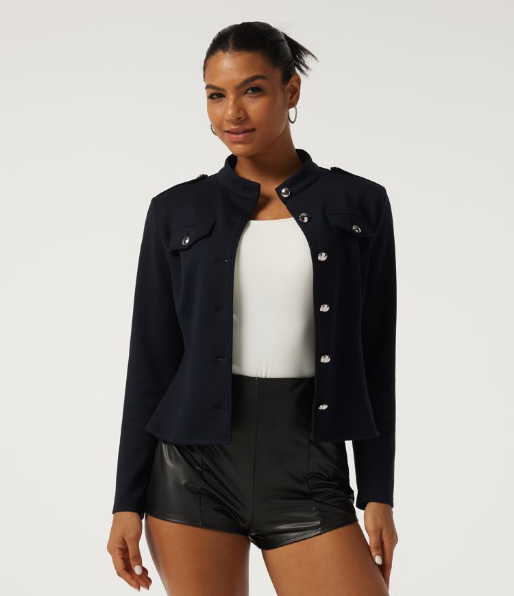 Mock Neck Long Sleeve Open Front Work Jacket