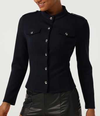 Mock Neck Long Sleeve Open Front Work Jacket