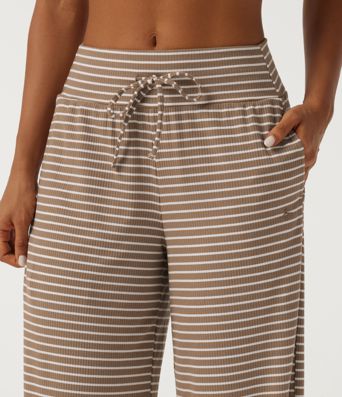 Mid Rise Drawstring Baggy Stripe Casual Pants with Pockets
