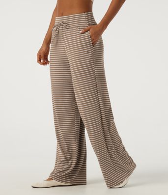 Mid Rise Drawstring Baggy Stripe Casual Pants with Pockets