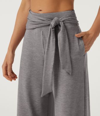 Mid Rise Straight Leg Tie Front Wrapped Yoga Pants with Pockets Mid Rise Straight Leg Tie Front Wrapped Yoga Pants with Pockets