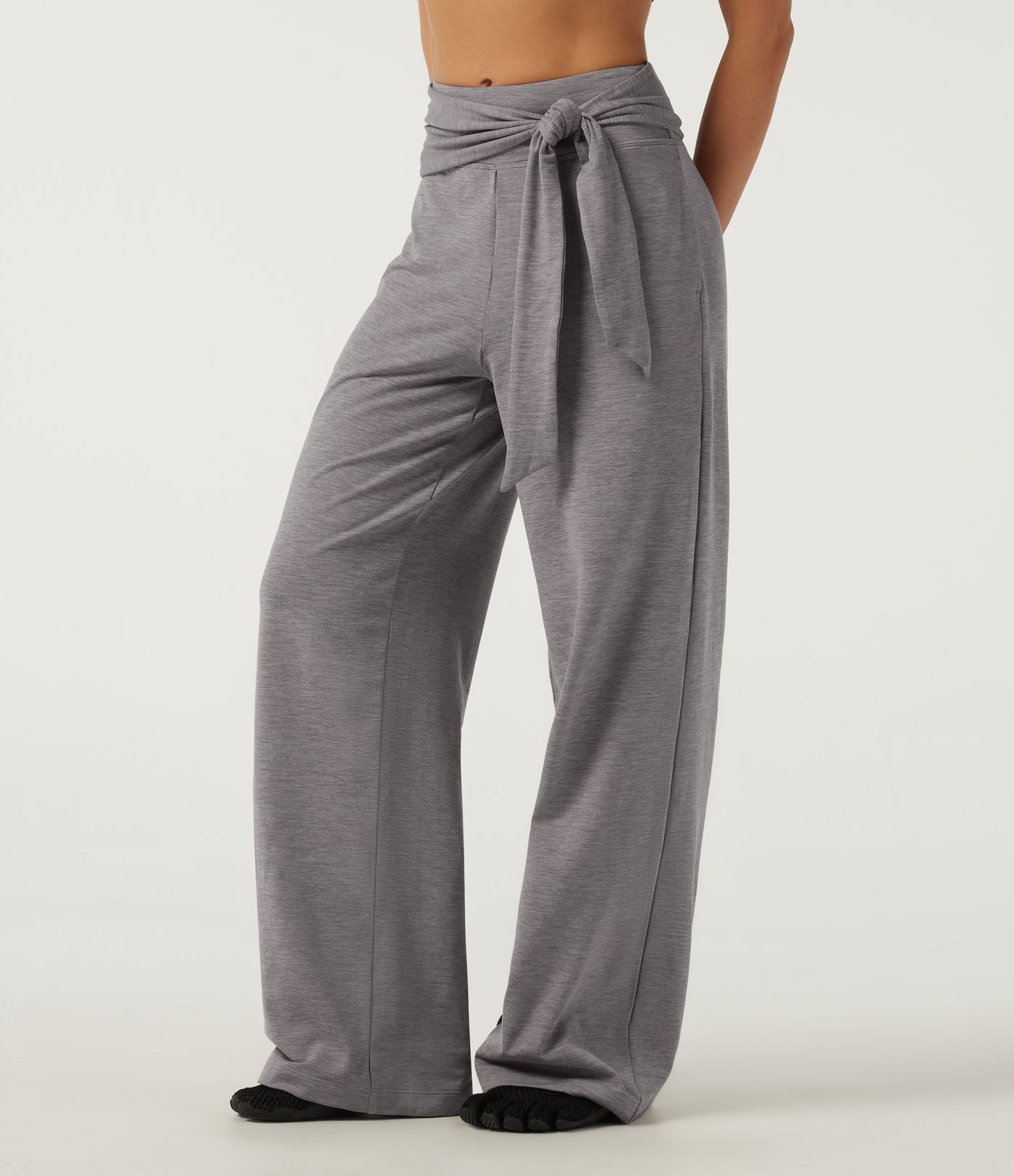 Mid Rise Straight Leg Tie Front Wrapped Yoga Pants with Pockets Mid Rise Straight Leg Tie Front Wrapped Yoga Pants with Pockets