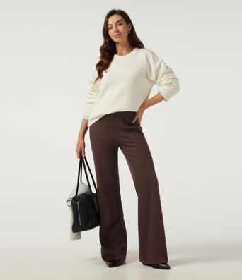Ribbed High Waisted Casual Flare Pants with Pockets