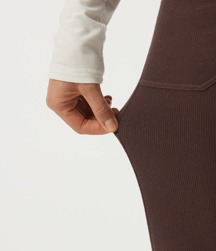 Ribbed High Waisted Casual Flare Pants with Pockets