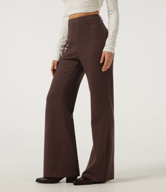 Ribbed High Waisted Casual Flare Pants with Pockets
