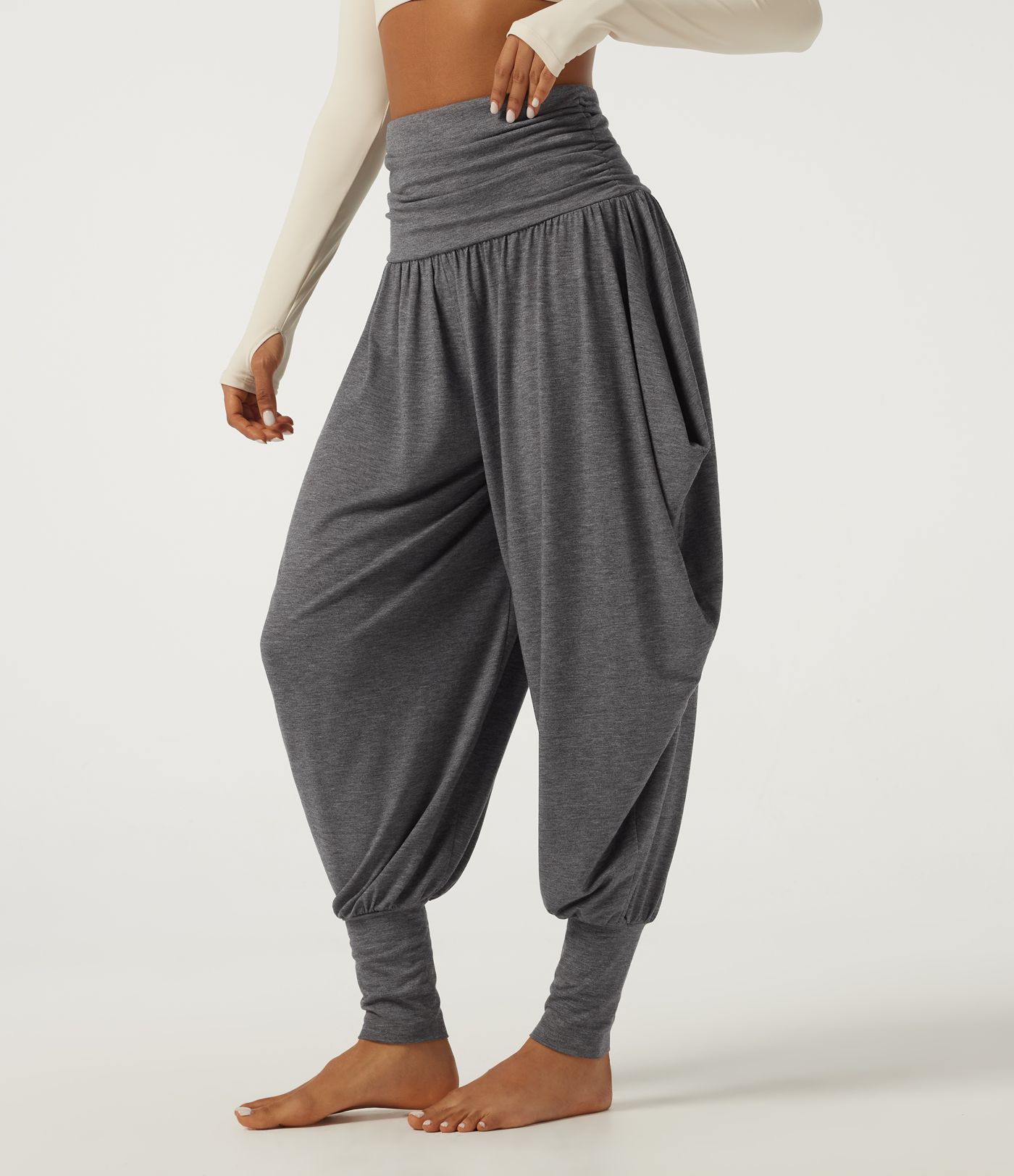 Pantalon décontracté taille haute à effet «stacked»