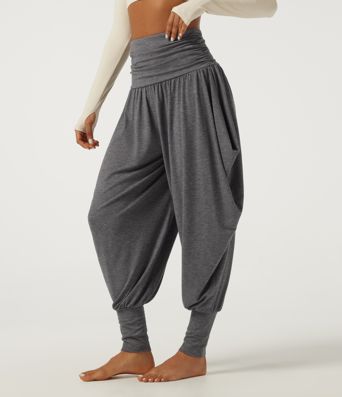Pantalon décontracté taille haute à effet «stacked»