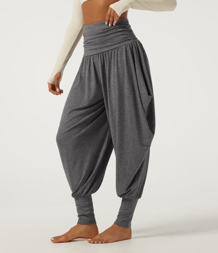 Pantalon décontracté taille haute à effet «stacked»