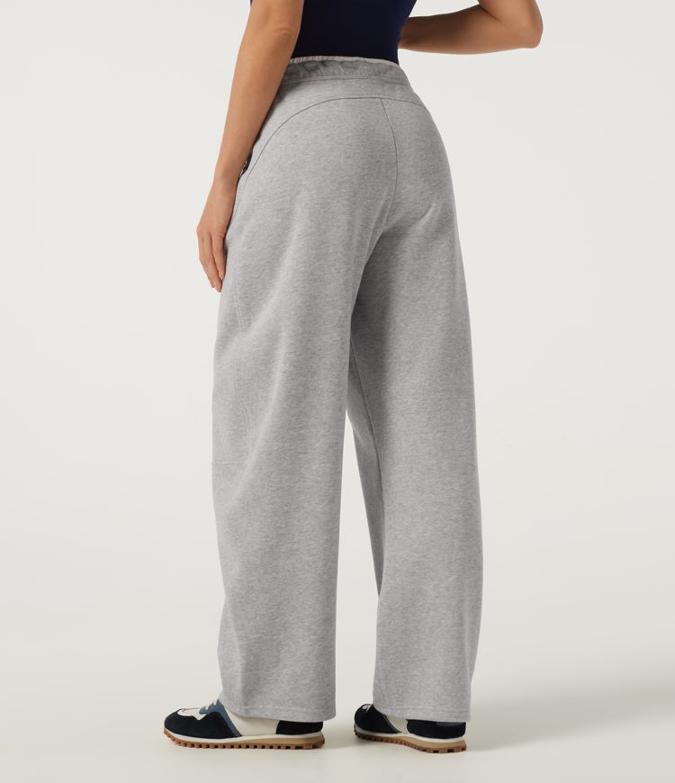 Vapor Blue High Waisted Drawstring Barrel Leg Fleece Casual Sweatpants with Pockets / 2