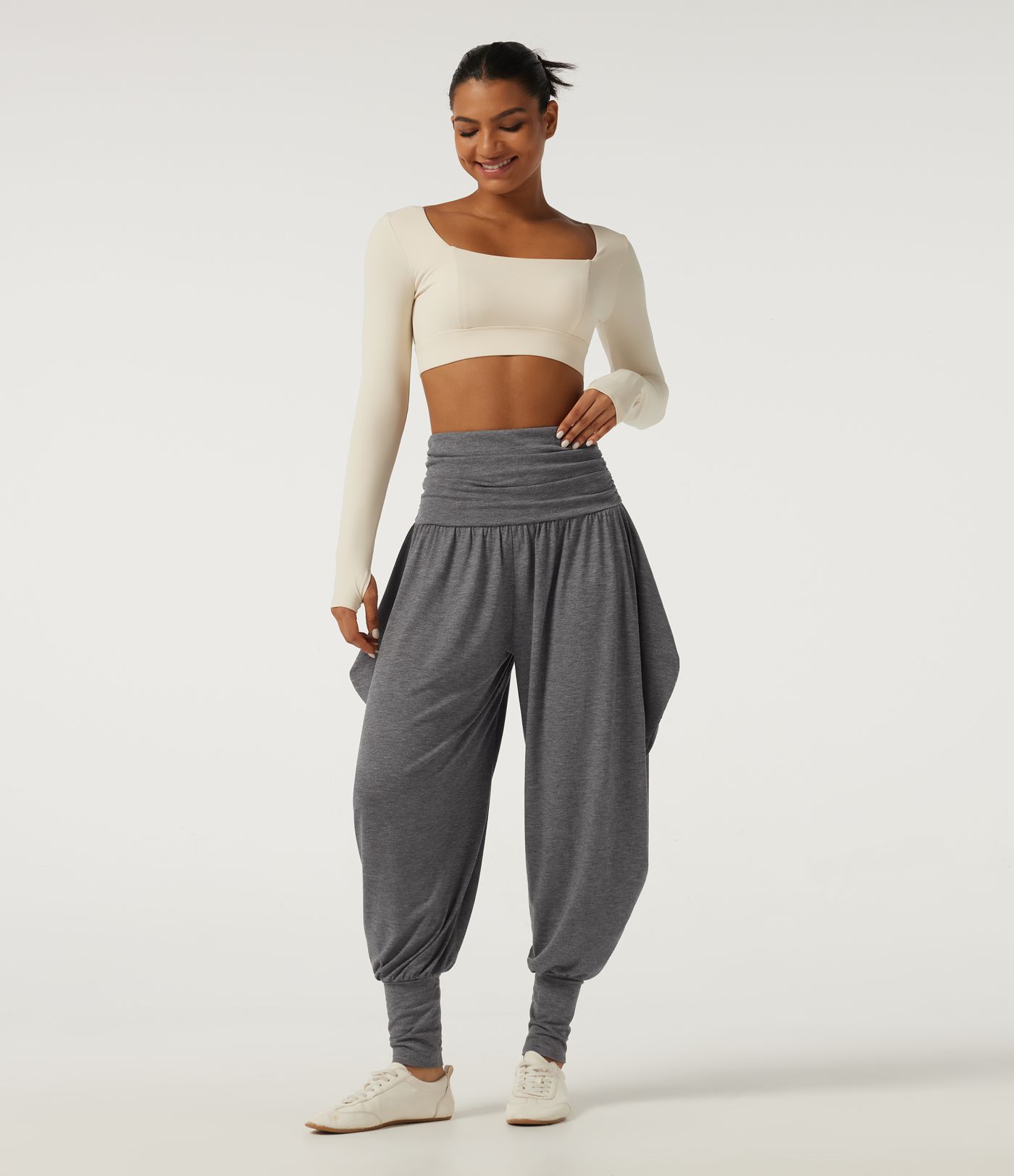 Pantalon décontracté taille haute à effet «stacked»