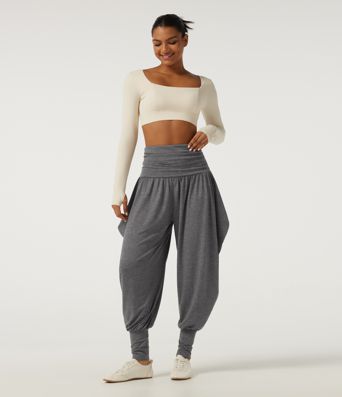 Pantalon décontracté taille haute à effet «stacked»