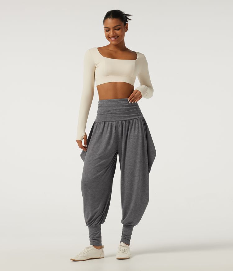 Pantalon décontracté taille haute à effet «stacked»