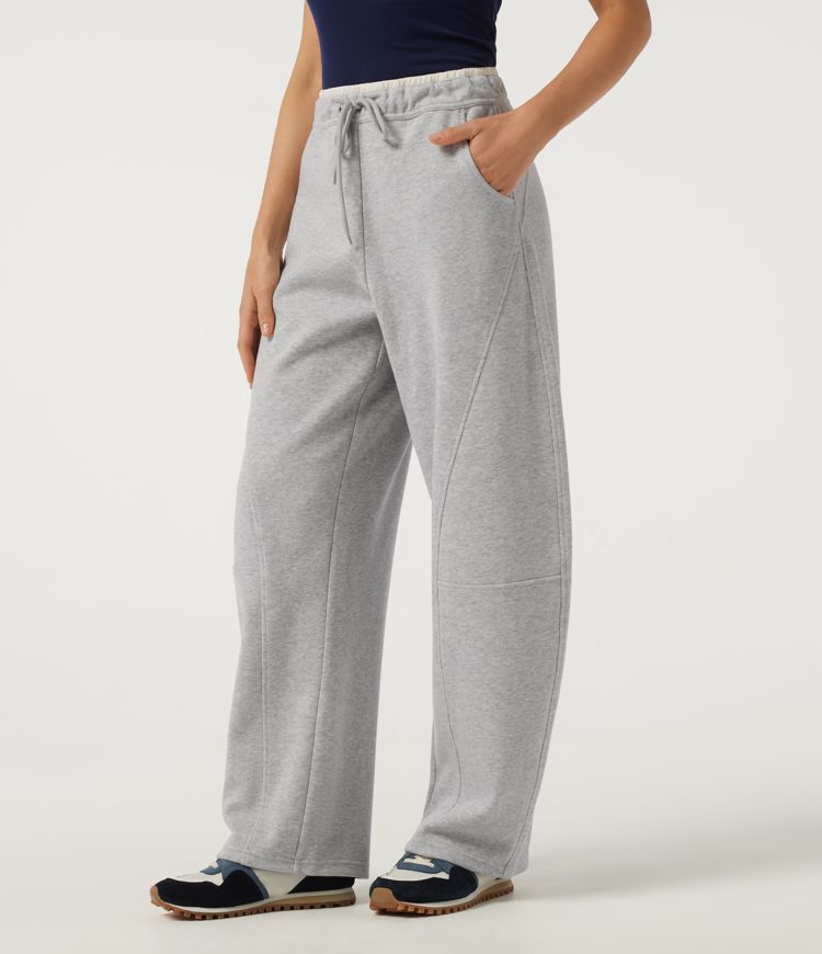 High Waisted Drawstring Barrel Leg Fleece Casual Sweatpants with Pockets