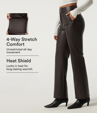 High Waisted Stretchy PU Fleece Casual Bootcut Pants with Pockets High Waisted Stretchy PU Fleece Casual Bootcut Pants with Pockets