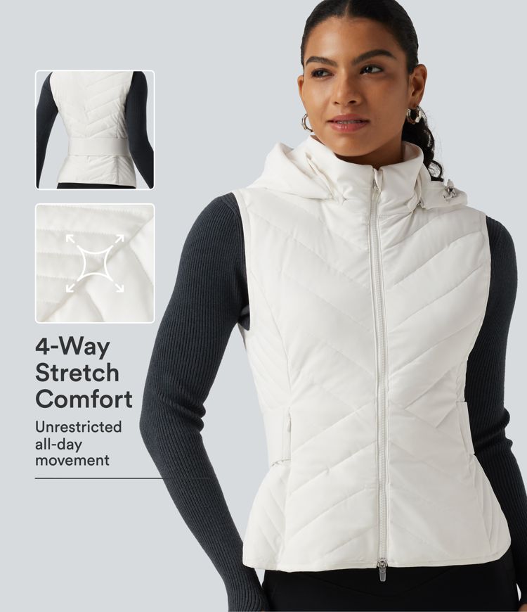 PuffFlex Removable Hood Quilted Casual Padded Vest with Pockets